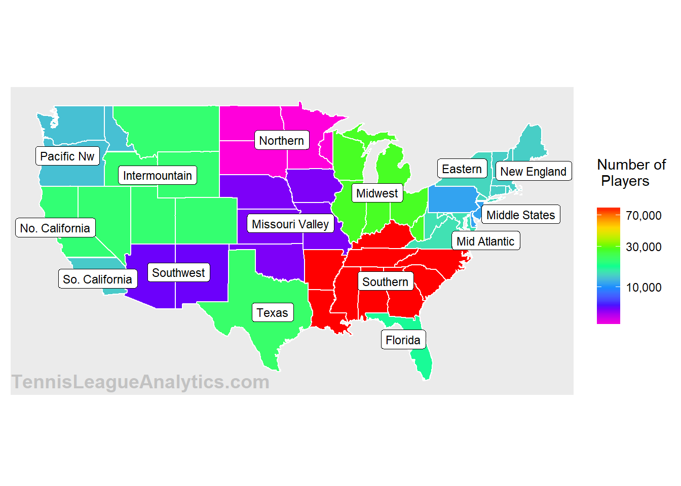 USTA tennis league stats players by section